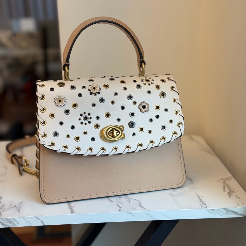 Coach White and Tan Floral Satchel